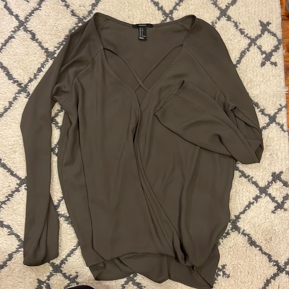 Green Forever 21 long-sleeve top (small)